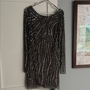 Aidan Mattox Black and Silver Sequin Dress